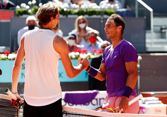 Tennis - ATP Masters 1000 - Madrid Open - Caja Magica, Madrid, Spain - May 7, 2021  Germany's Alexander Zverev and Spain's Rafael Nadal after their quarter final match RE