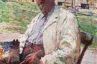 Ludvík Kuba: Vlastní podobizna na zahradě, 1950, olej, plátno, 95 x 69 cm, Národní galerie v Praze.