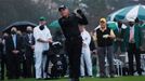 Golf - The Masters - Augusta National Golf Club - Augusta, Georgia, U.S. - November 12, 2020 Honorary starter Gary Player during the ceremonial tee shot as Jack Nicklaus