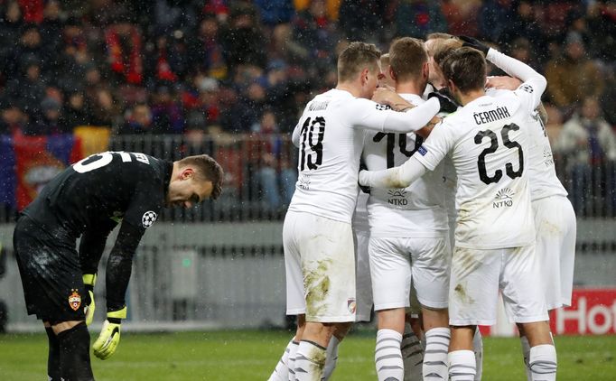 fotbal. Liga mistrů 2018/2019, CSKA Moskva - Plzeň, radost hráčů Viktorie