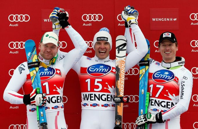 SP ve sjezdu, Wengen: Klaus Kröll, Christof Innerhofer a Hannes Reichelt