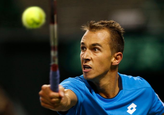 Lukáš Rosol v utkání Davis Cupu proti Japonci Danielovi