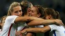 Alex Morgan (USA) of United States of America celebrates with teammates