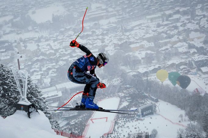 Alpine Skiing - FIS Alpine Ski World Cup - Men's Downhill - Kitzbuehel, Austria - January 21, 2023  Liechtenstein's Nico Gauer in action during the Men's Downhill. REUTER