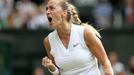 FILE PHOTO: Tennis - Wimbledon - All England Lawn Tennis and Croquet Club, London, Britain - July 8, 2019  Czech Republic's Petra Kvitova reacts during her fourth round m