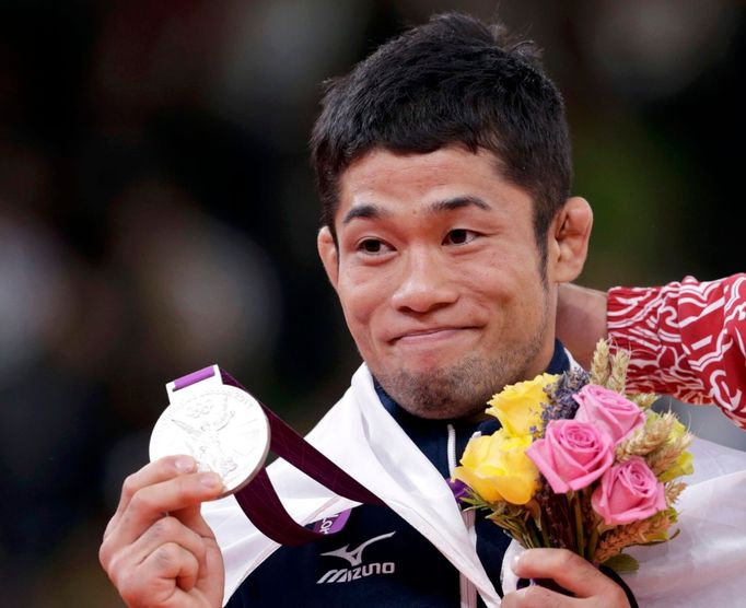 Stříbrný olympijský japonský judista Hiroaki Hiraoka v kategorii do 60 kg na OH 2012 v Londýně.