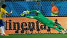 Croatia's Stipe Pletikosa almost saves ball shot by Brazil's Neymar (L) during their 2014 World Cup opening match at the Corinthians arena in Sao Paulo June 12, 2014. REU