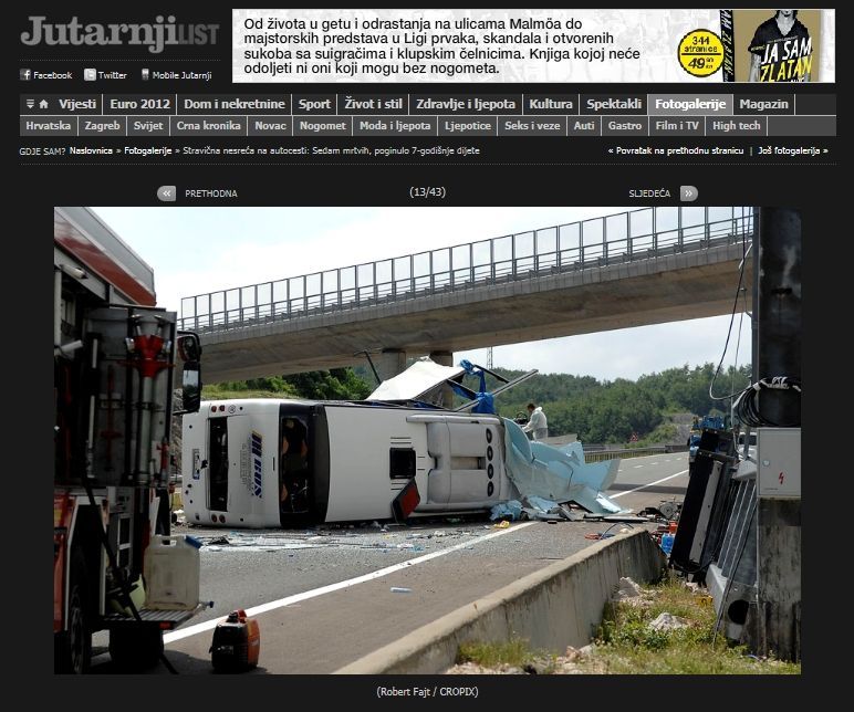 Smrtelná nehoda autobusu v Chorvatsku