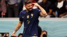 Olivier Giroud slaví gól ve čtvrtfinále MS 2022 Anglie - Francie