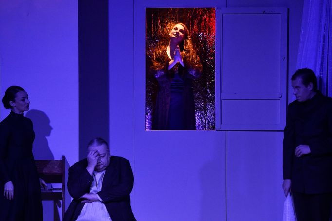 Julie Goetzová jako Kateřina, Norbert Lichý coby starý Karamazov, Barbora Křupková jako Grušeňka a Jáchym Kučera v roli Smerďakova.