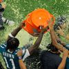 Super Bowl LIX  2025, Philadelphia - Kansas City: trenér Nick Sirianni z Philadelphie dostává tradiční sprchu