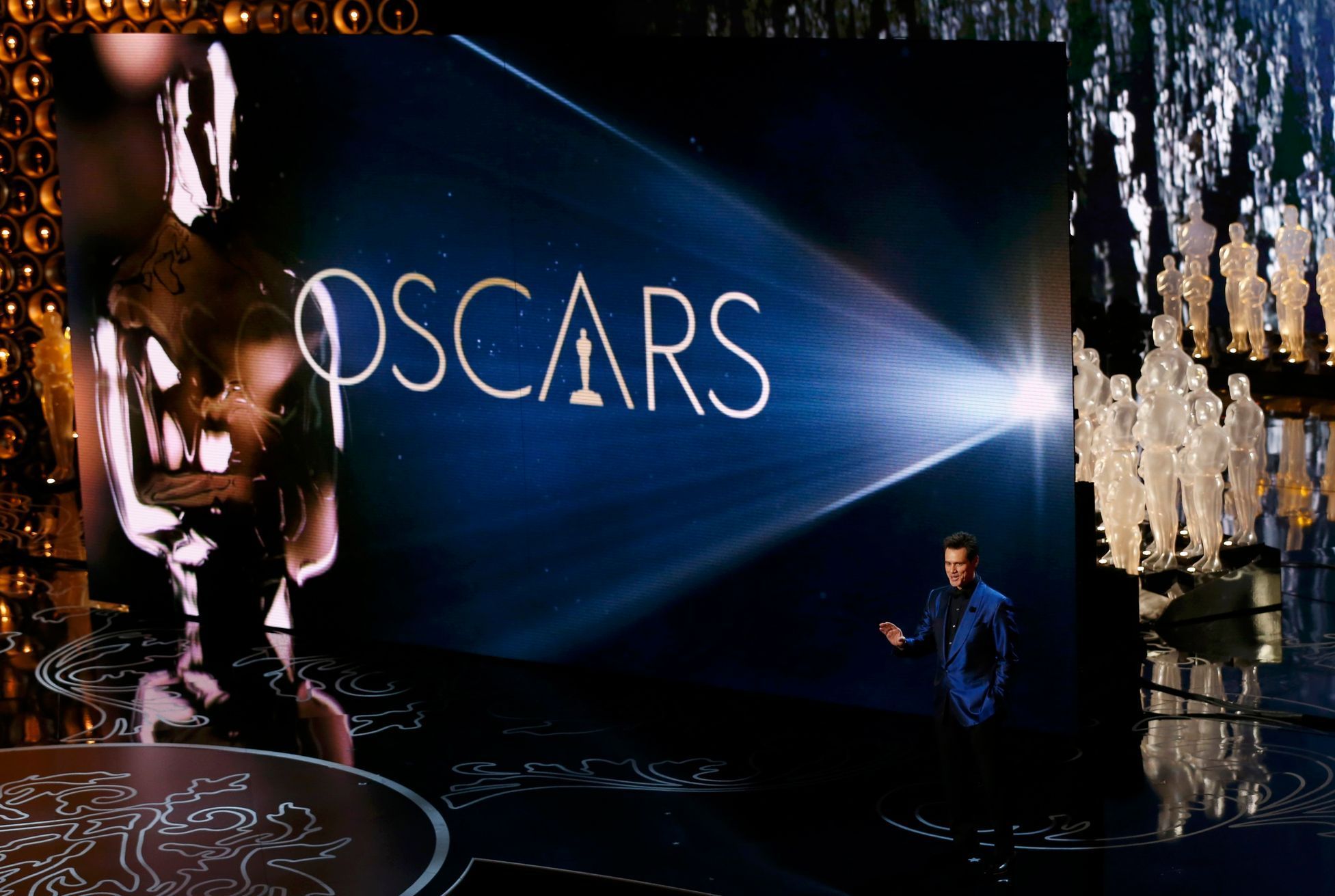 Actor Jim Carrey introduces animated feature clips at the 86th Academy Awards in Hollywood