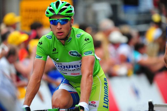 Slovenský cyklista Peter Sagan v cíli páté etapy Tour de France.