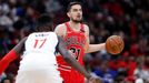 Feb 23, 2020; Chicago, Illinois, USA; Chicago Bulls guard Tomas Satoransky (31) brings the ball up court against Washington Wizards forward Isaac Bonga (17) during the fi