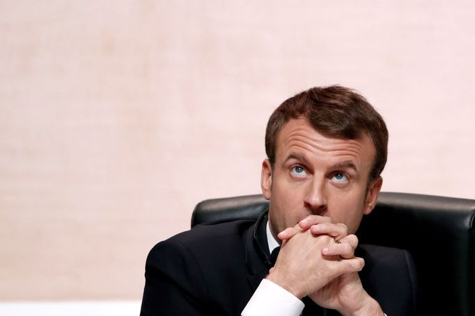 Emmanuel Macron na klimatické konferenci v Paříži.