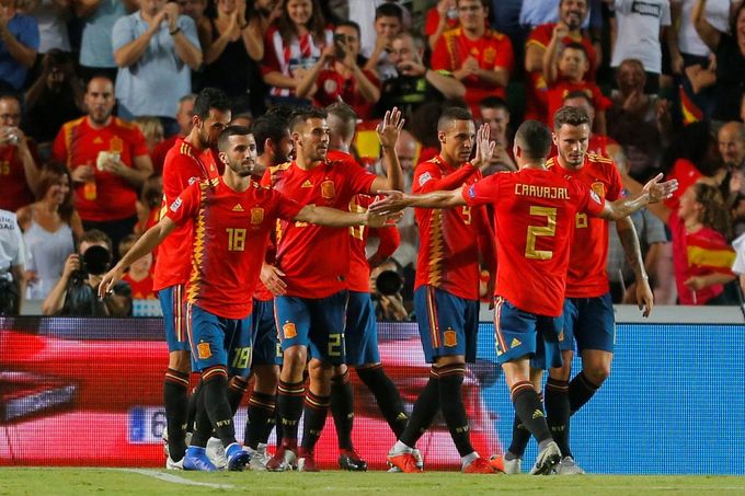 Liga národů 2018, Španělsko - Chorvatsko: Radost Španělů po gólu