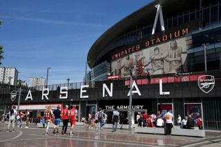 FILE PHOTO: Soccer Football - Premier League - Arsenal v Everton - Emirates Stadium, London, Britain - May 22, 2022 General view of fans outside the stadium REUTERS/Toby