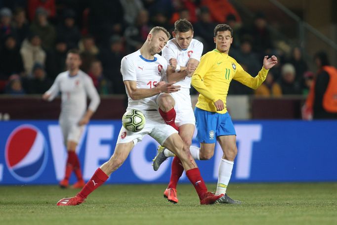 Tomáš Souček a Marek Suchý v přátelském zápase Česko - Brazílie.