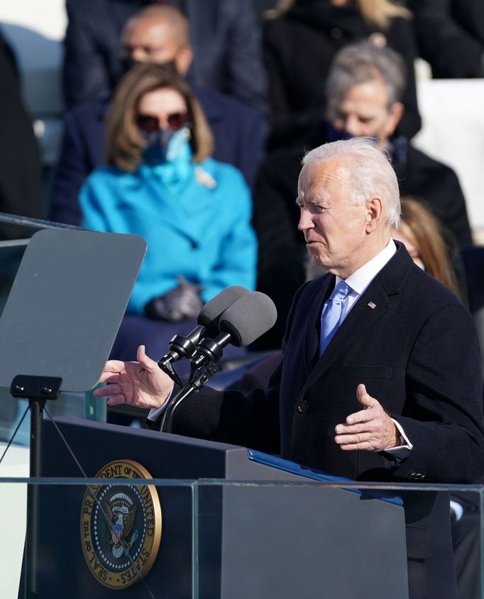 Americký prezident Joe Biden během svého proslovu během inaugurace.