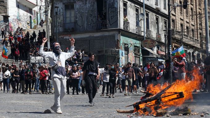 Demonstrace v Chile, říjen 2019.