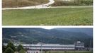 A combination of pictures show the site of the memorial center, in Potocari during the year 2002 (at top) and in 2012 (at bottom) after the Srebrenica massacre near Srebrenica. During the war, Bosnian Serb forces commanded by General Ratko Mladic killed up to 8000 Muslim men and boys in the Srebrenica area. Bosnian Serb army commander Mladic, who personally witnessed the capture of Srebrenica, was arrested in Serbia in May 2011 after 16 years on the run. He is accused of genocide for orchestrating the massacre and for his role in the siege of Bosnia's capital Sarajevo. Some 520 recently discovered Bosnian Muslim victims' remains from the Srebrenica massacre will be buried on July 11 at the Memorial center in Potocari. The International Commission for Missing Persons has so far identified more than 7,000 Srebrenica victims. REUTERS/Staff (BOSNIA AND HERZEGOVINA - Tags: CITYSPACE CIVIL UNREST CRIME LAW CONFLICT) Published: Čec. 9, 2012, 5:12 odp.