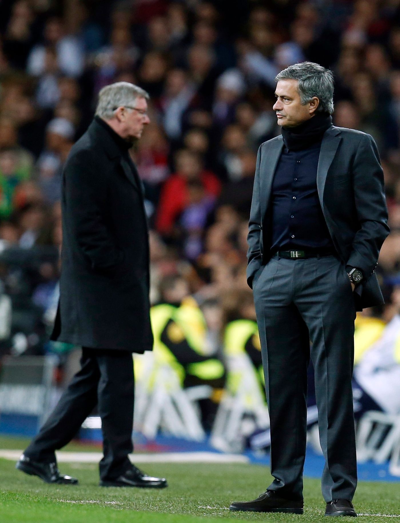 Liga mistrů: Real Madrid - Manchester United:  Jose Mourinho (vpravo) - Alex Ferguson