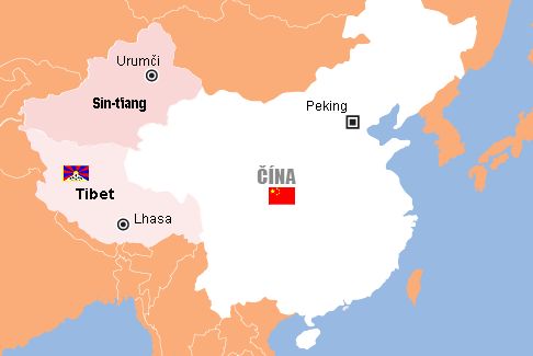 Mapa - Nepokoje v Číně