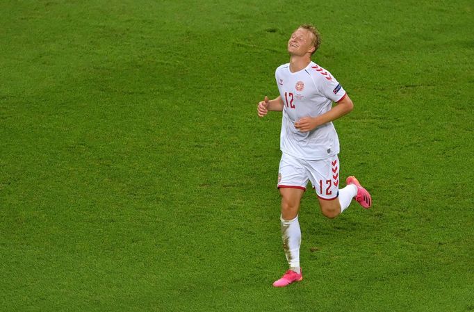 Kasper Dolberg slaví gól ve čtvrtfinále Česko - Dánsko na ME 2020