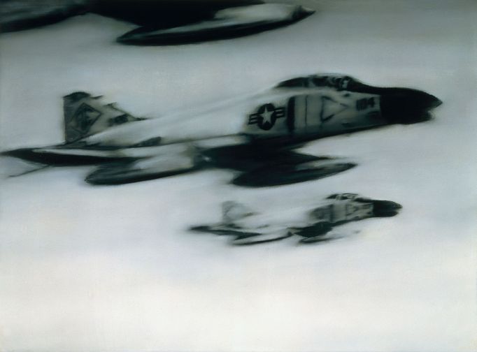 Gerhard Richter: Stíhací letouny Phantom, 1964, olej na plátně, 140 cm x 190 cm.