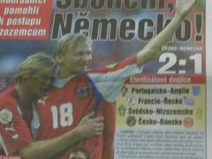 Ohlasy Deníku Sport po vítězství českých fotbalistů nad Německem na Euru 2004.