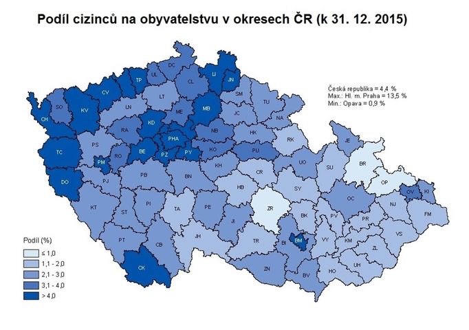 Podíl cizinců na obyvatelstvu