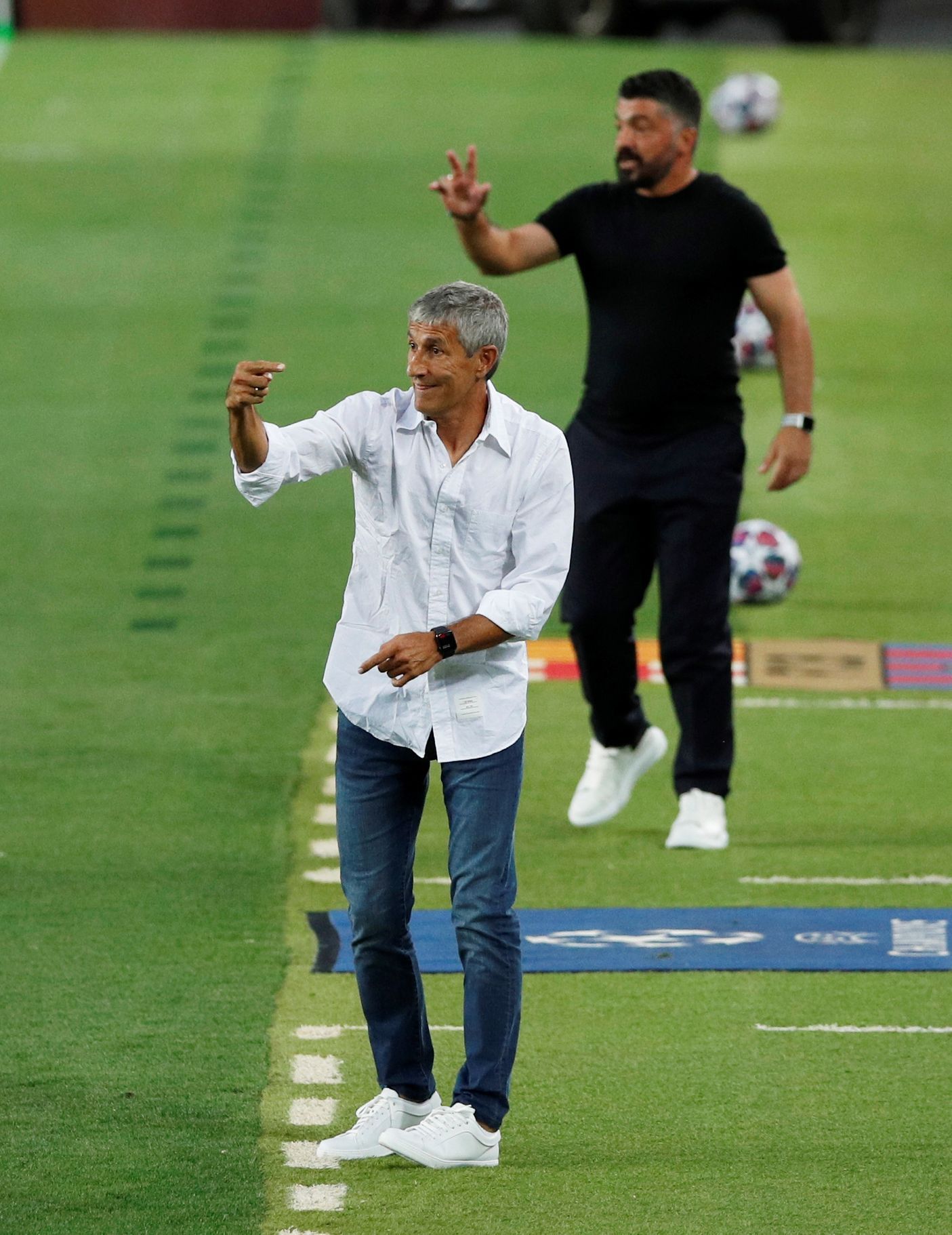Quique Setien a Gennaro Gattuso v odvetném osmifinále Ligy mistrů Barcelona - Neapol