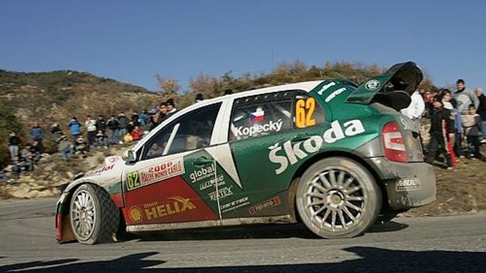 Jan Kopecký se Škodou Fabia WRC v Monaku.