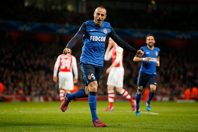 Football: Dimitar Berbatov celebrates after scoring the second goal for Monaco