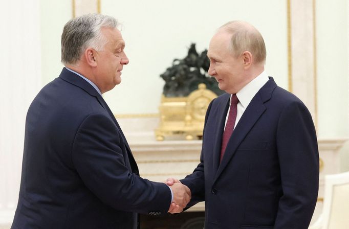 Maďarského premiéra Viktora Orbána přijal v Moskvě ruský prezident Vladimir Putin, 5. července 2024