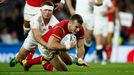 Gareth Davies of Wales scores the first try for his side