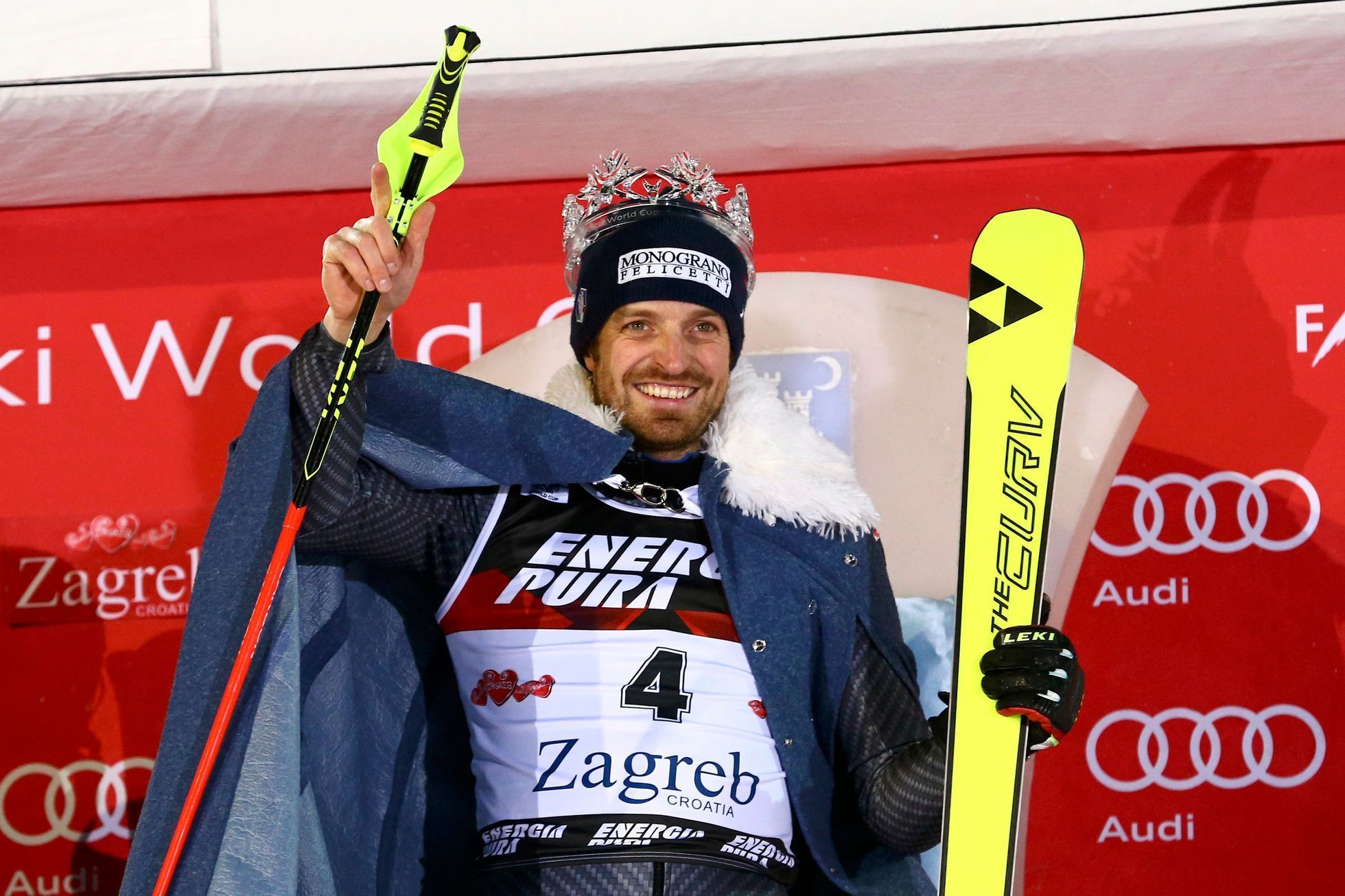 Ital Manfred Mölgg, vítěz slalomu v Záhřebu 2017