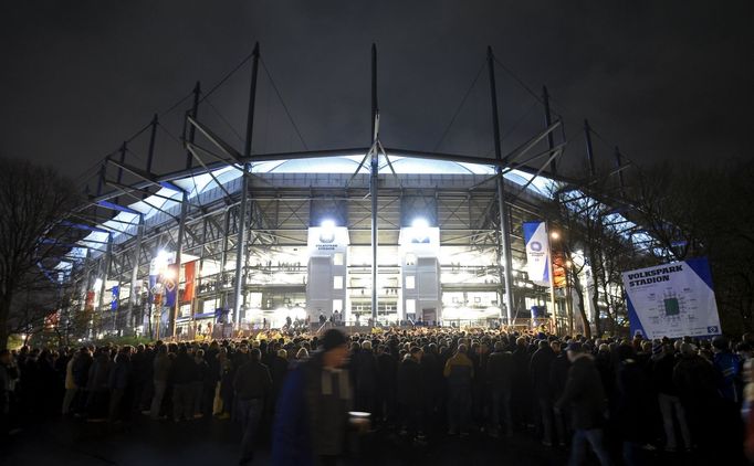 Hamburger SV v Borussia Dortmund - German Bundesliga - Volksparkstadion, Hamburg, Germany- 20/11/15Soccer fans wait outside the stadium for access during a security check