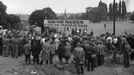 Zahájení prací na výstavbě starého stadionu Slavie v pražském Edenu ve Vršovicích. Archivní snímek ze dne 22. 9. 1951