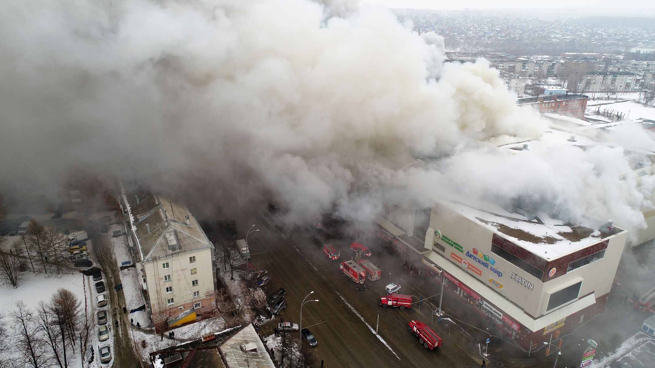 Požár v obchodním centru v Kemerovu na Sibiři, březen 2018