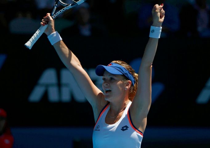 Agnieszka Radwaňská se raduje z postupu do čtvrtfinále Australian Open 2014