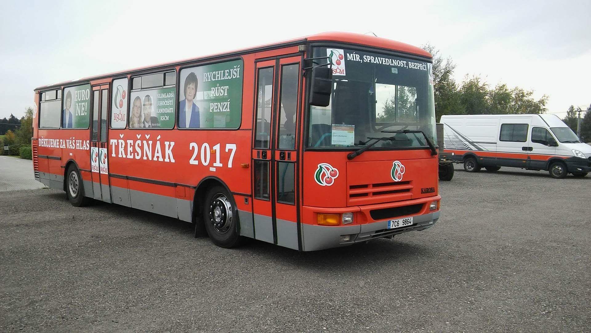 KSČM, volební kampaň, autobus, Třešňák, 2017