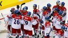 Players of the Czech Republic celebrate after their men's ice hockey World Championship Group A game against Norway at Chizhovka Arena in Minsk May 18, 2014. REUTERS/Vasi