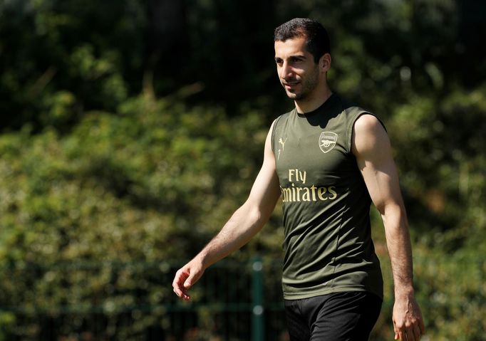 Soccer Football - Europa League - Arsenal Media Day - Arsenal Training Centre, St Albans, Britain - May 21, 2019   Arsenal's Henrikh Mkhitaryan during training   Action I