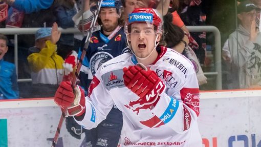 hokej, extraliga 2018/2019, finále, Třinec - Liberec, třetí zápas, Michal Kovařčík radost