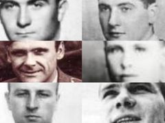 Českoslovenští letci RAF. Zleva: Alois Rozum, Karel Valach, Vilém Bufka, Jan Hejna, Leonhard Smrček a Vilém Konštacký.