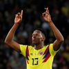 Yerry Mina slaví gól v zápase Kolumbie - Anglie na MS 2018