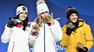 Anna Veithová, Ester Ledecká a Tina Weiratherová s medailemi za super-G na ZOH 2018