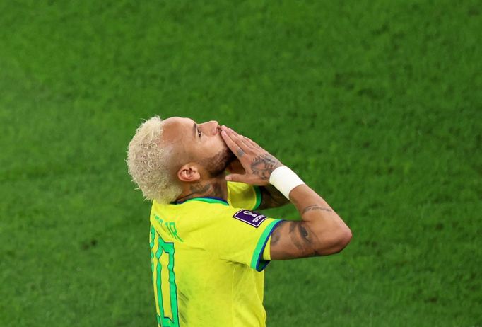 Neymar slaví gól v osmifinále MS 2022 Brazílie - Jižní Korea