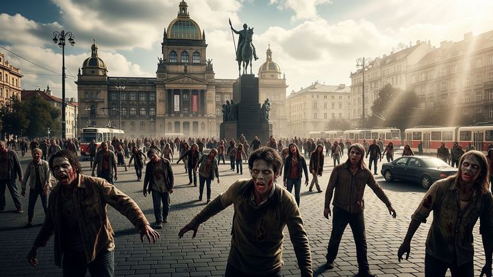 Záplava nemrtvých na Václaváku? Slavná hororová série se má točit v Praze; Zdroj foto: Google Gemini